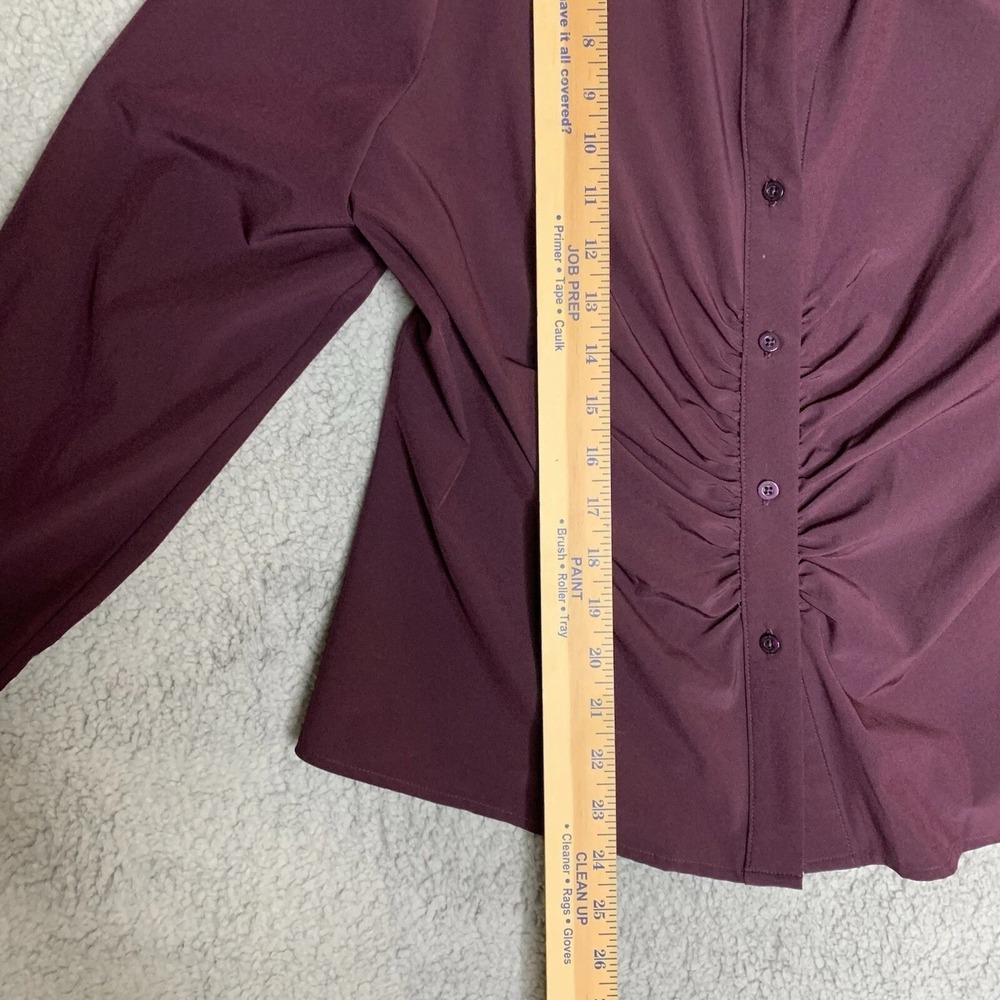 Calvin Klein L Women Purple Long Sleeve Button Up Collared Shirt Ruched Gem Tone - Picture 6 of 8